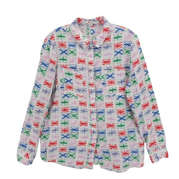 BODEN 100% Linen Button Up Shirt Long Sleeve Colorful Geometric Pattern US 8R - Picture 2 of 8